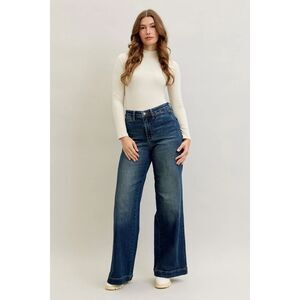 Judy Blue High Waist Front Welt Pockets Retro Wide Leg Denim Jeans Blue Size 14W